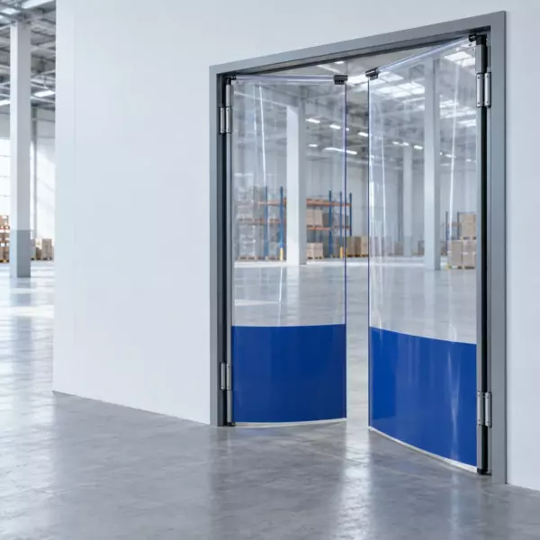 Маятниковая распашная двустворчатая эластичная дверь из ПВХ 260*240